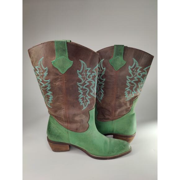 Green leather Cowboy boots sz 7 - Picture 5 of 9
